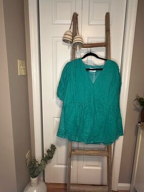 Chic Soul Teal V-Neck Short Sleeve Blouse